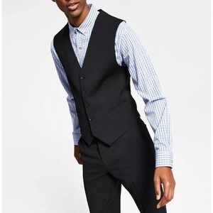 TOMMY HILFIGER Suit Vest Mens Size XL Black Modern Fit Wool TH-Flex LNWOT E07955